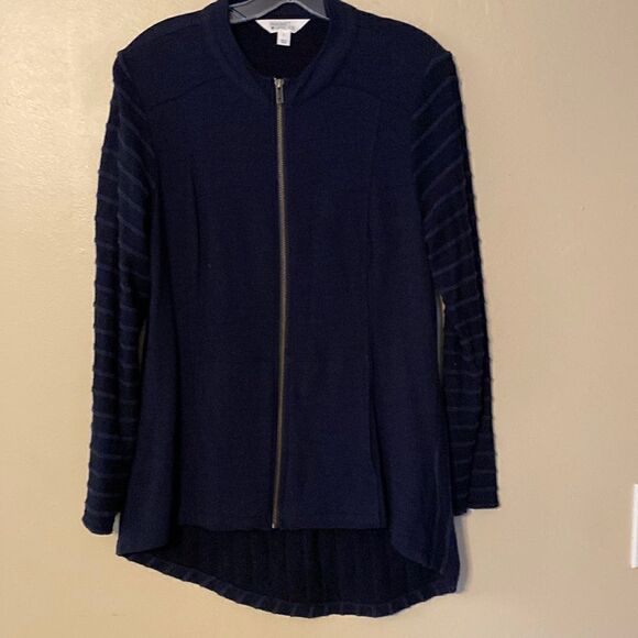 Market & Spruce Navy Zip Up Hi Low Jacket - Picture 1 of 6